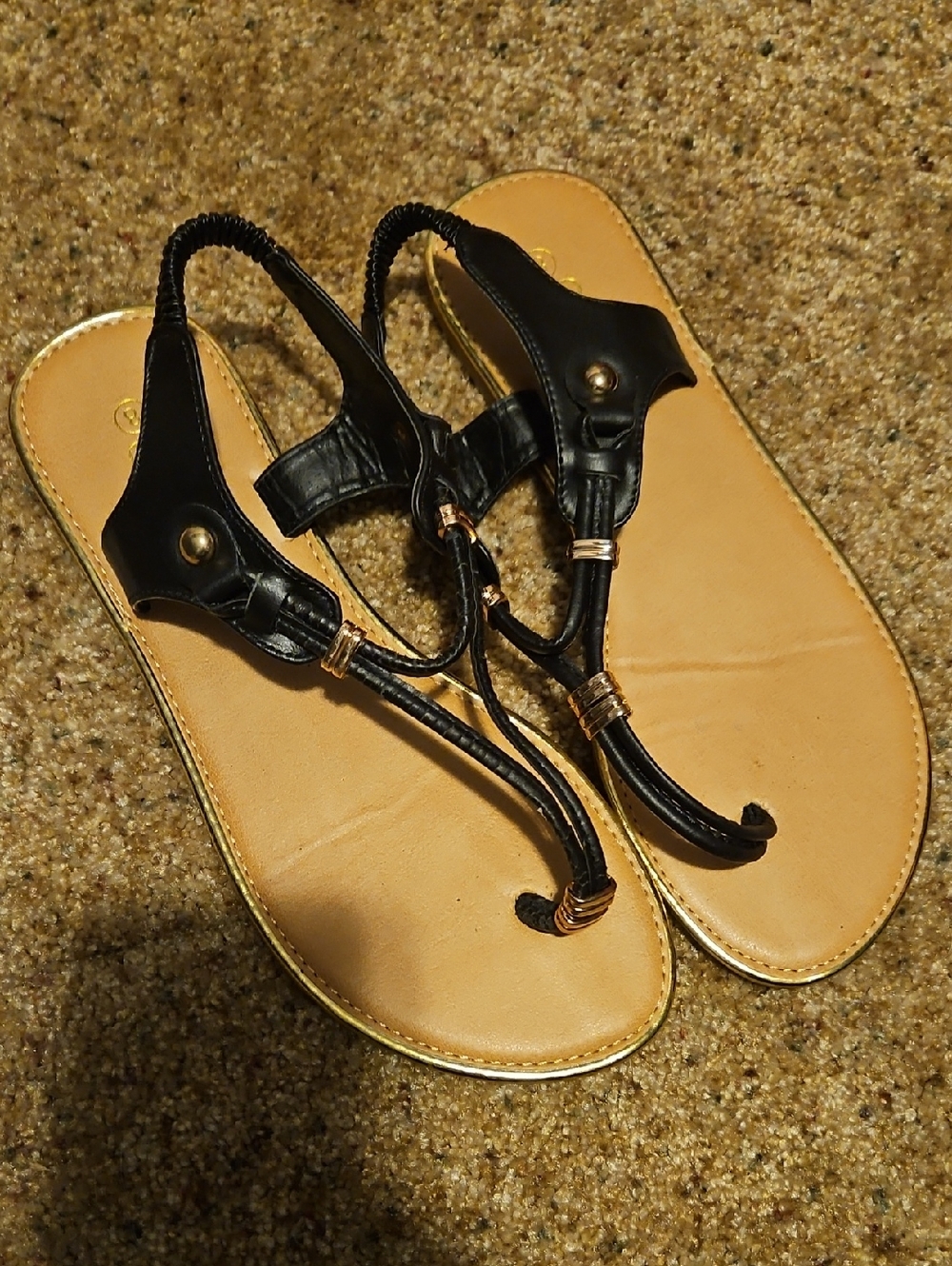 Black Slingback Sandals with Tan Footbed